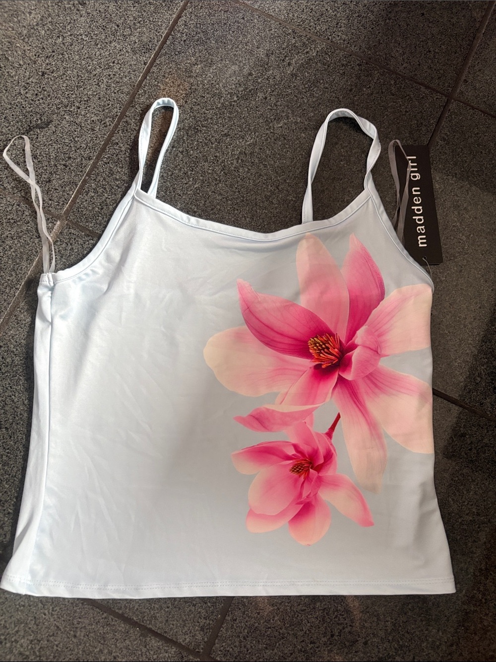 Madden Girl White Cami with Pink Floral Print